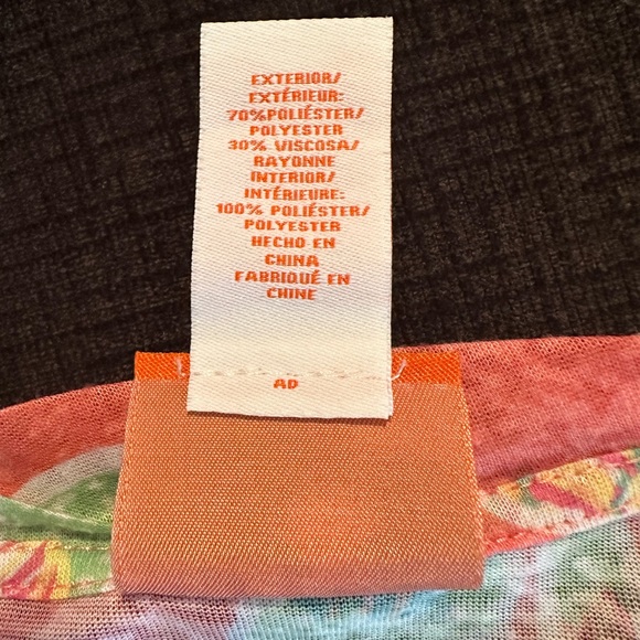 Hearts of Palm tropical print blouse embellished neck coral lime pineapple large - Picture 14 of 16